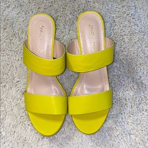 Neon Yellow Two Strapped Heels